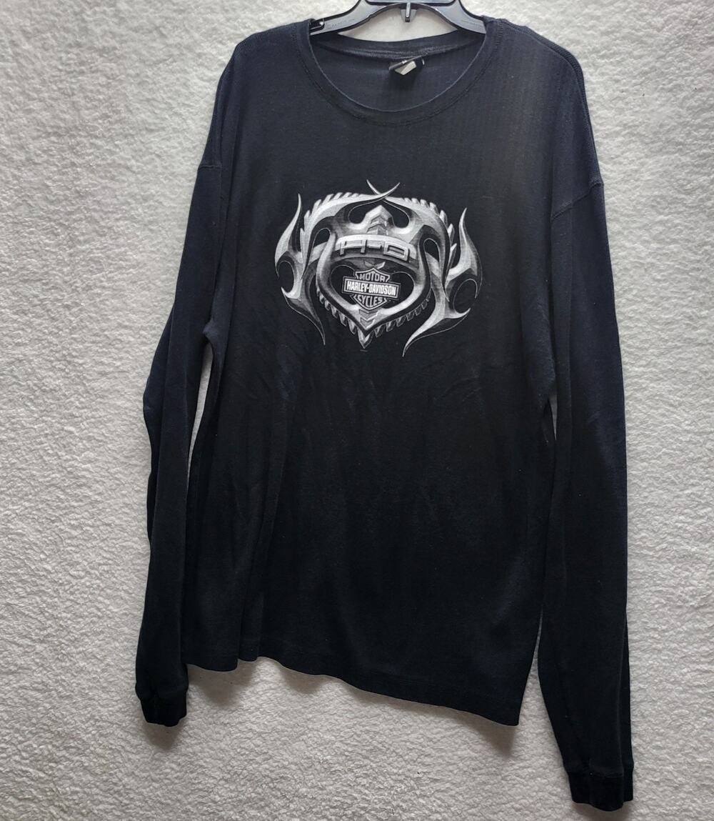 HARLEY DAVIDSON LAS VEGAS mens 2X black waffle knit long sleeve T shirt